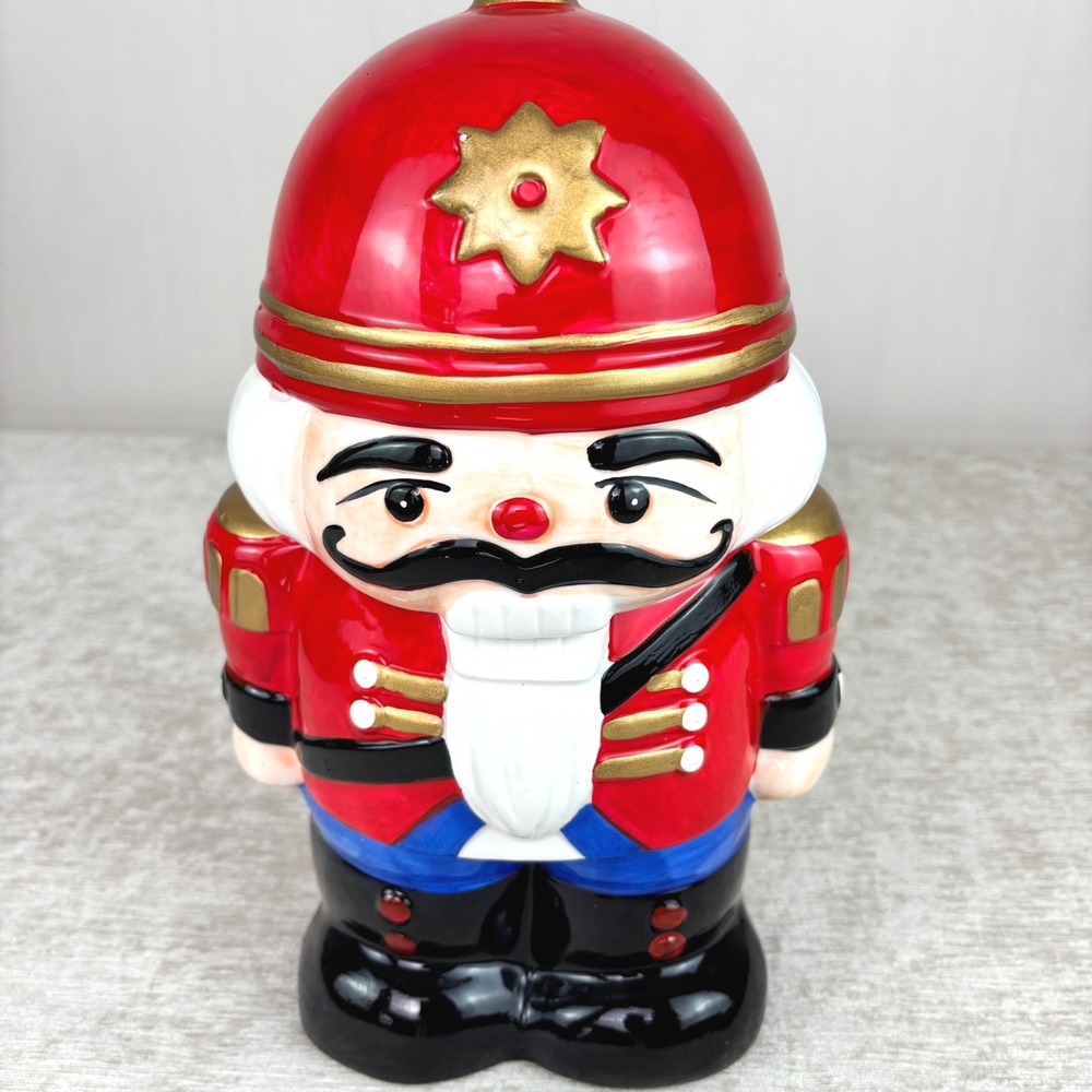 Christmas Village Earthenware Nutcracker Cookie Jar Open Box